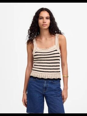 Madewell Beige and Black Crochet Stripe Tank